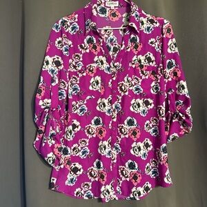 Express Magenta Floral Button-Down Shirt